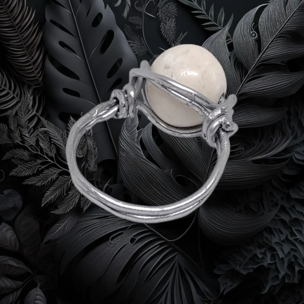 Hand Wired Ring with White Italian Wood Center Stone